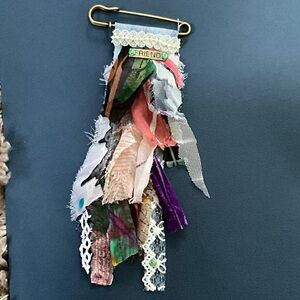 Vintage Eclectic Fabric Cluster Brooch Pin FRIEND